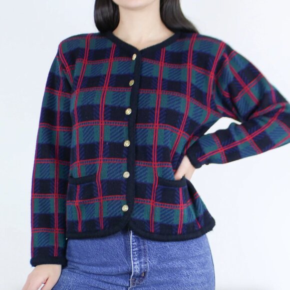Tally Ho Sweaters - Tally Ho • vintage plaid cardigan 80s